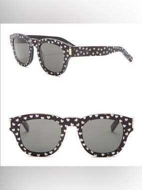 Saint Laurent Black Sunglasses with White Heart Print
